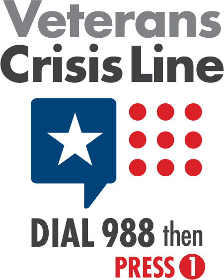 The emblem for the Veterans Crisis Line, with text saying to dial 988 then press 1